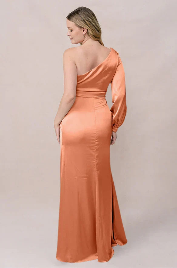 Mermaid One-Shoulder Long Sleeve High Slit Floor-Length Wedding Dress - Chloe Dress