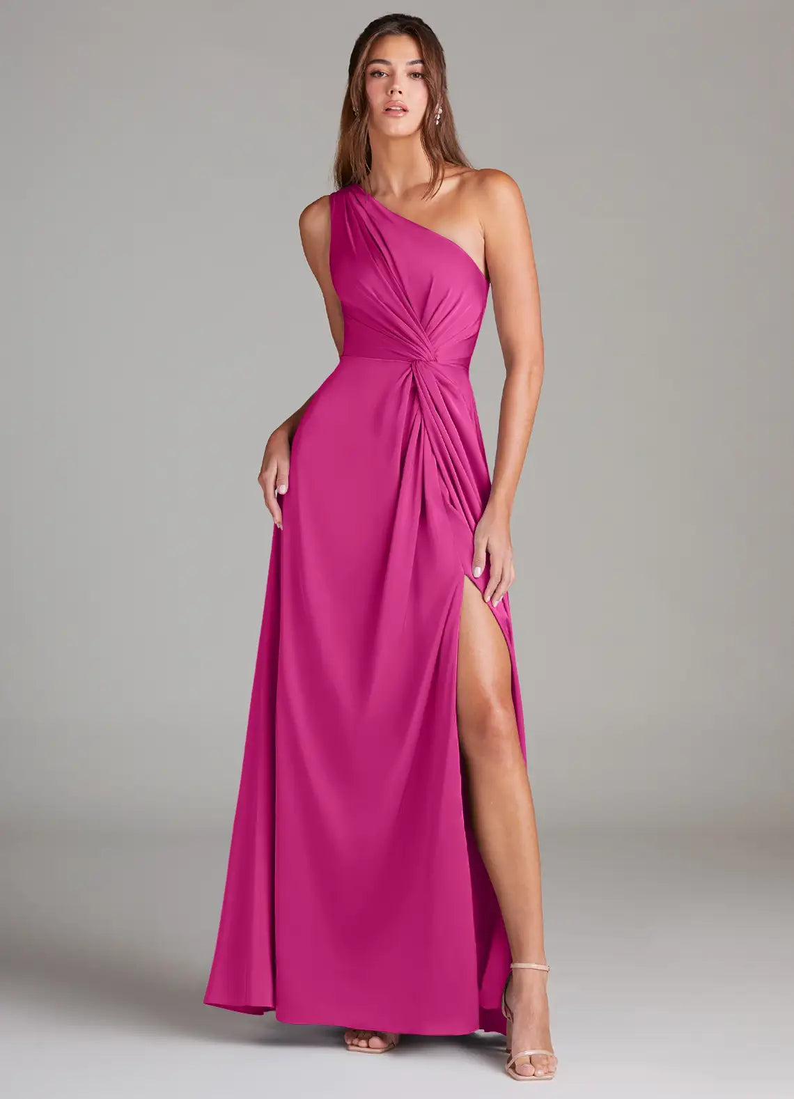 A-Line One-Shoulder Satin High Slit Wedding Dress - Chloe Dress