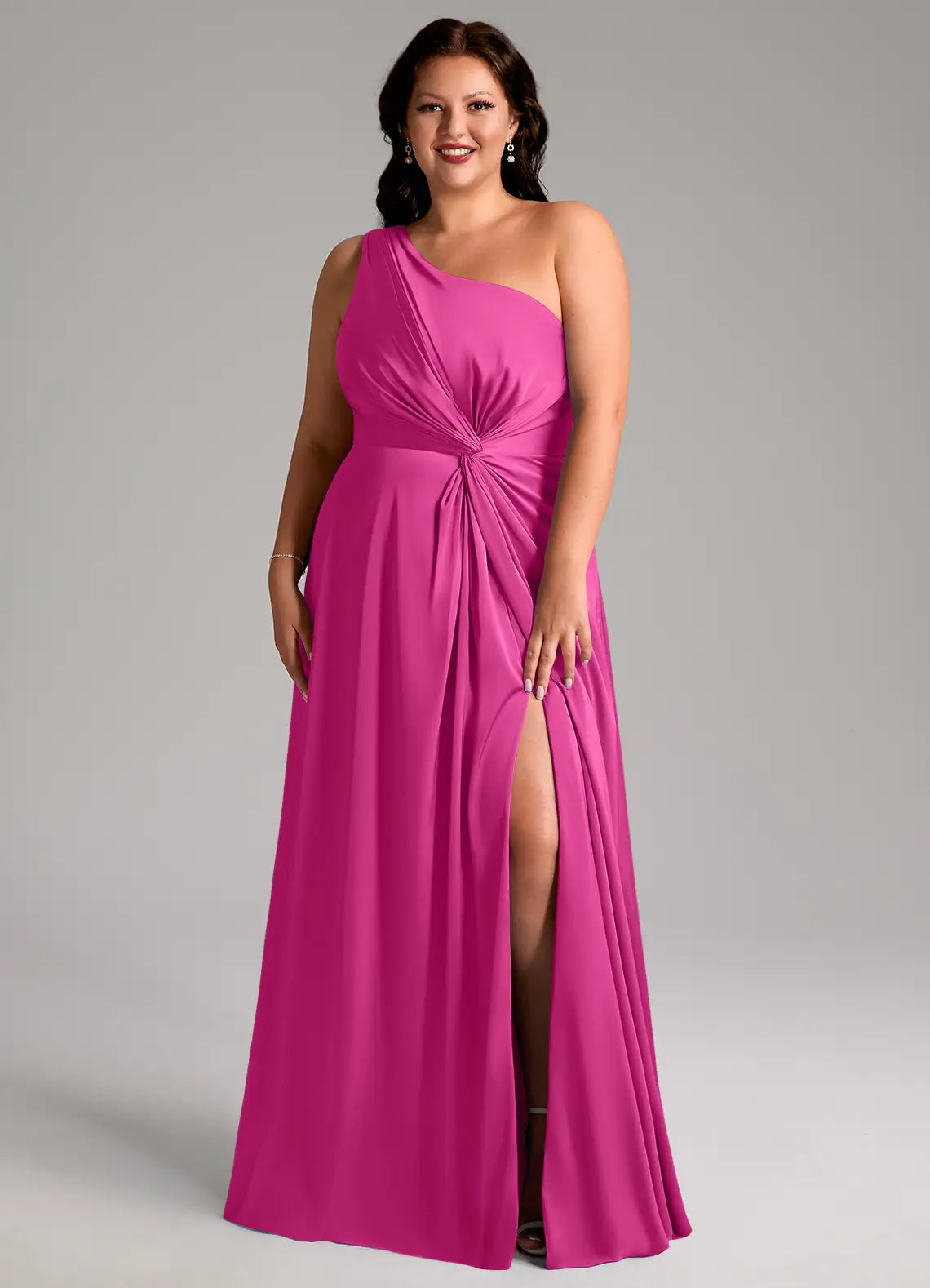 A-Line One-Shoulder Satin High Slit Wedding Dress - Chloe Dress