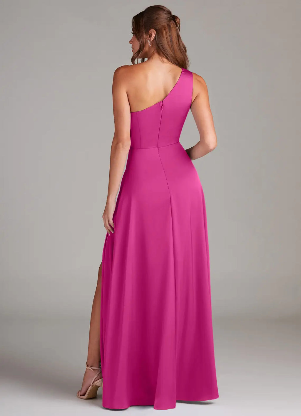A-Line One-Shoulder Satin High Slit Wedding Dress - Chloe Dress