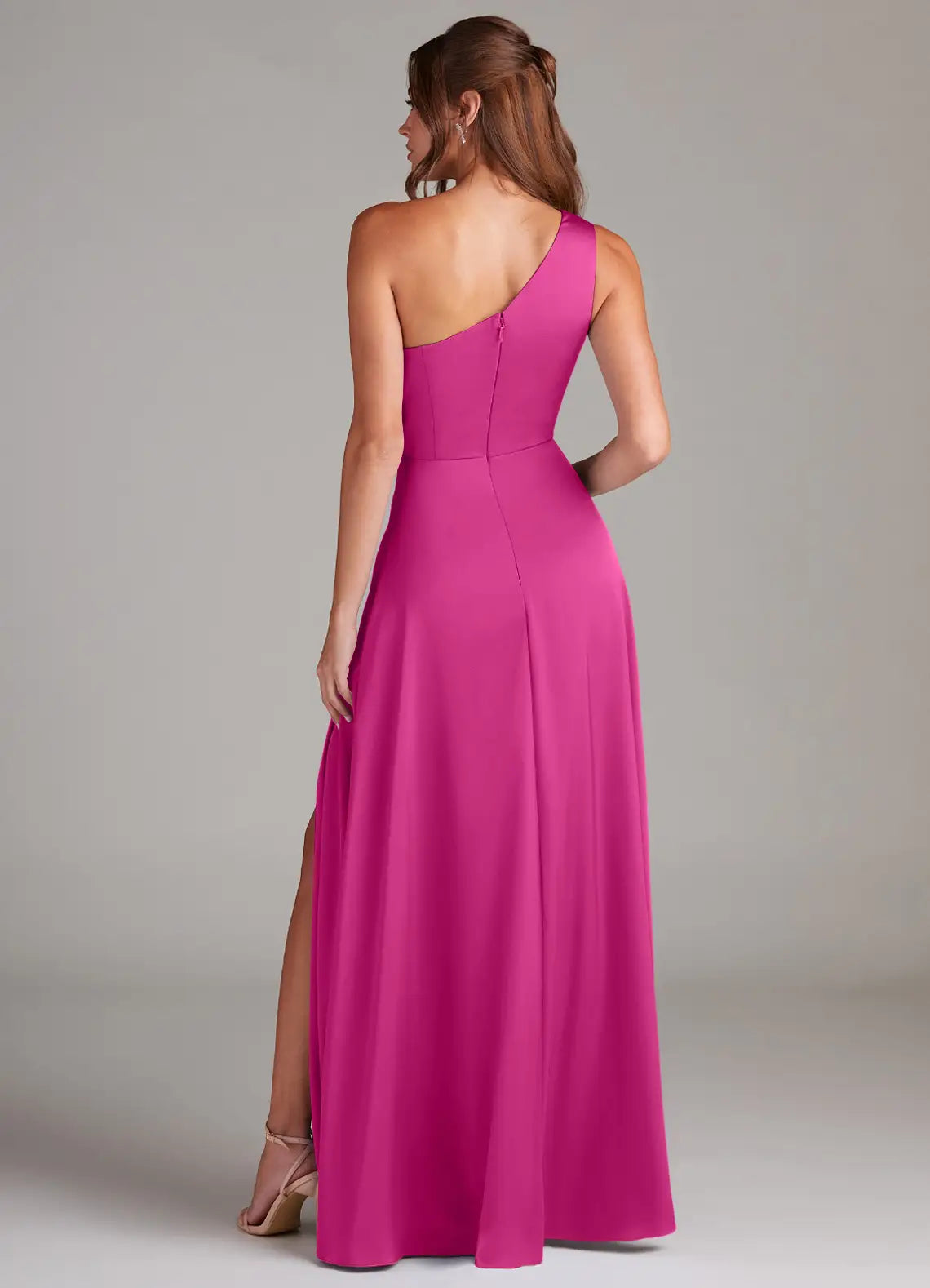 A-Line One-Shoulder Satin High Slit Wedding Dress - Chloe Dress