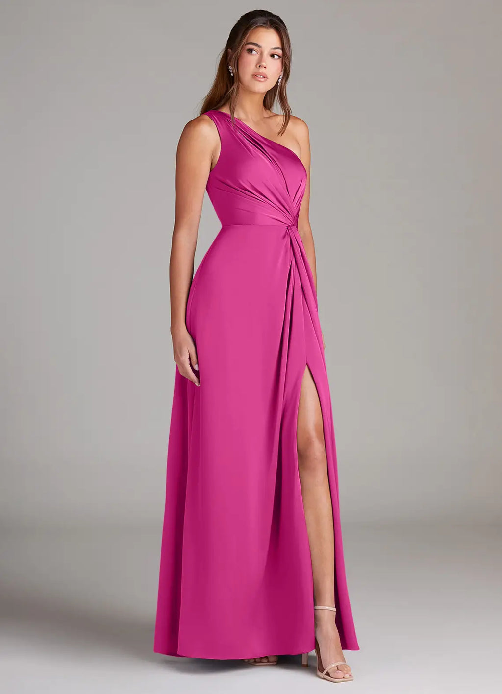 A-Line One-Shoulder Satin High Slit Wedding Dress - Chloe Dress