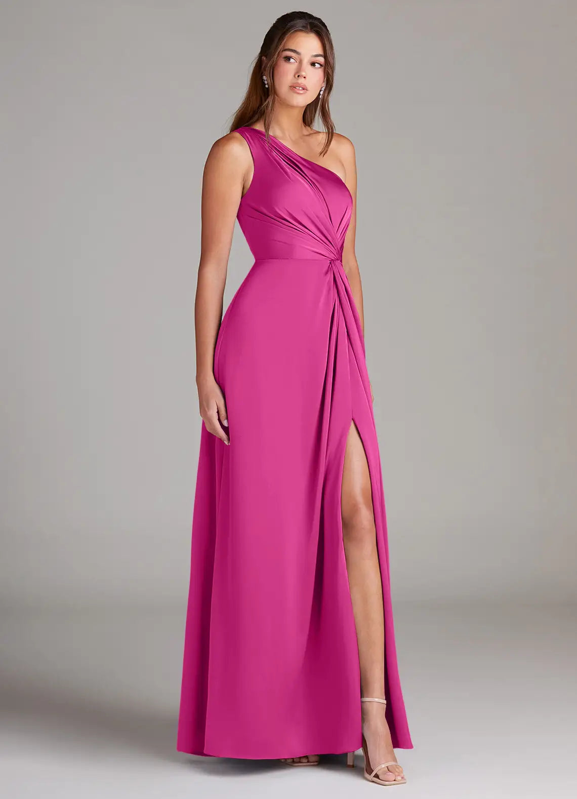 A-Line One-Shoulder Satin High Slit Wedding Dress - Chloe Dress
