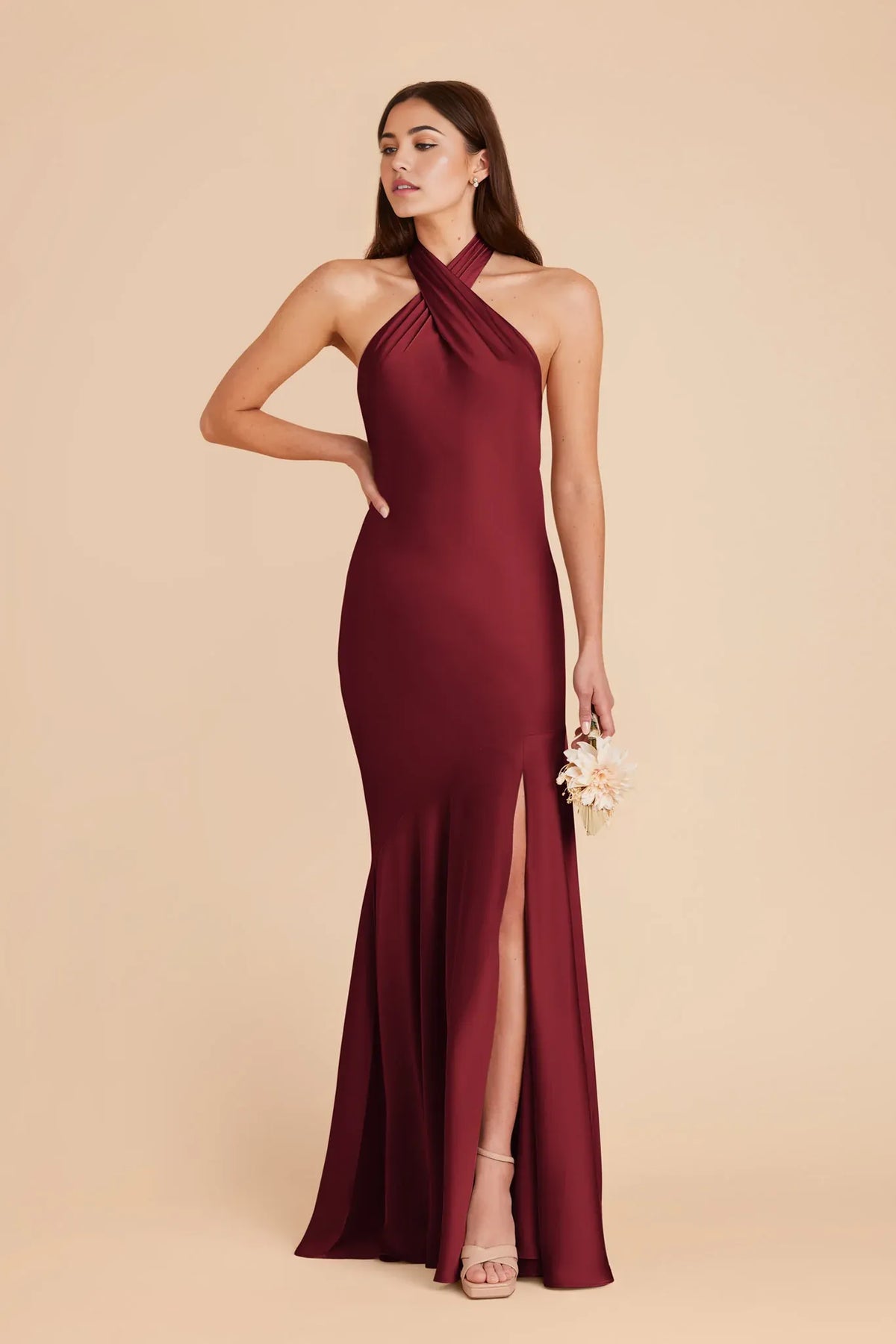 Mermaid Halter Satin Sleeveless Open Back Floor-Length Wedding Dress - Chloe Dress