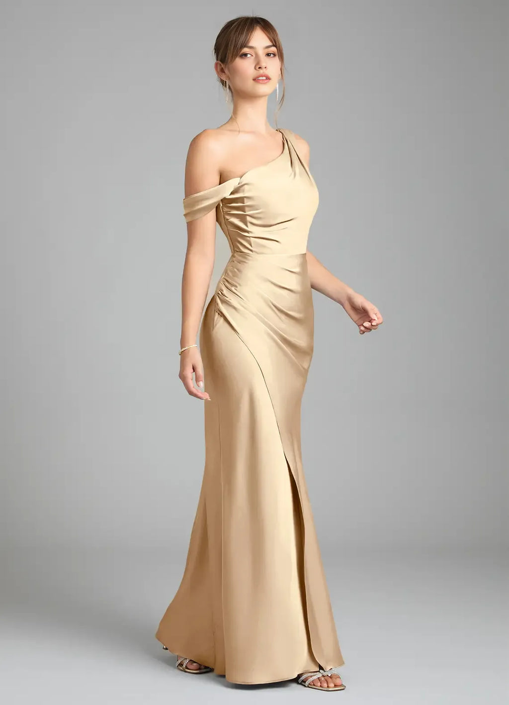 Mermaid One-Shoulder Satin Open Back Floor-Length Wedding Dress - Chloe Dress