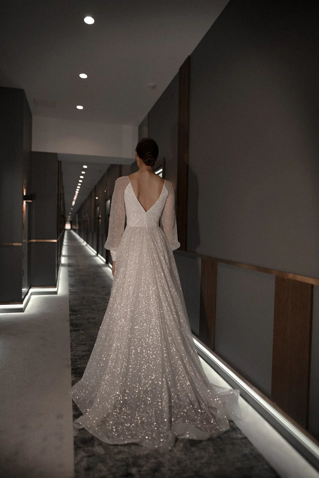 A-Line V-Neck Long Sleeve High Slit Floor-Length Wedding Dress - Chloe Dress