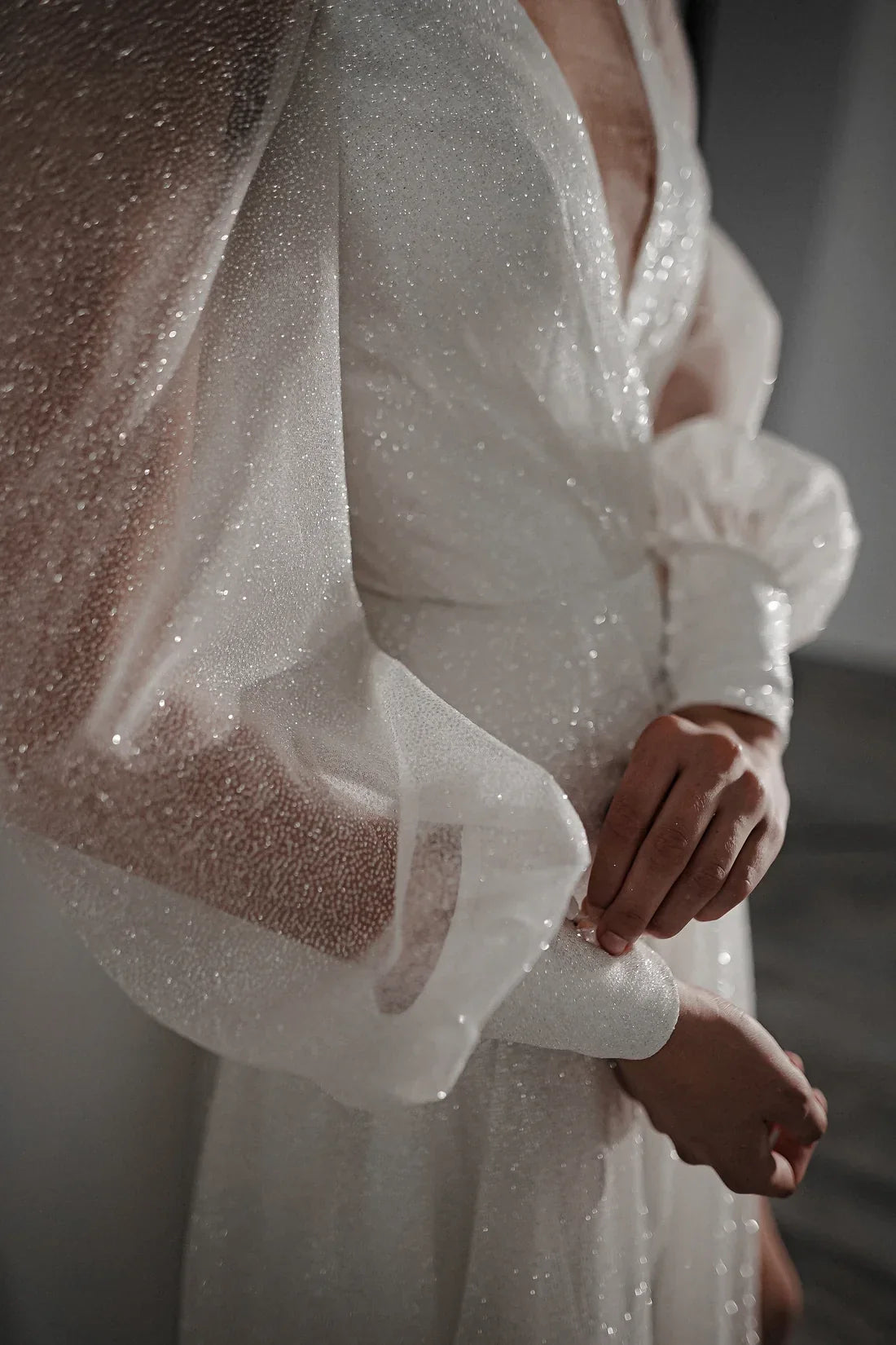 A-Line V-Neck Long Sleeve High Slit Floor-Length Wedding Dress - Chloe Dress