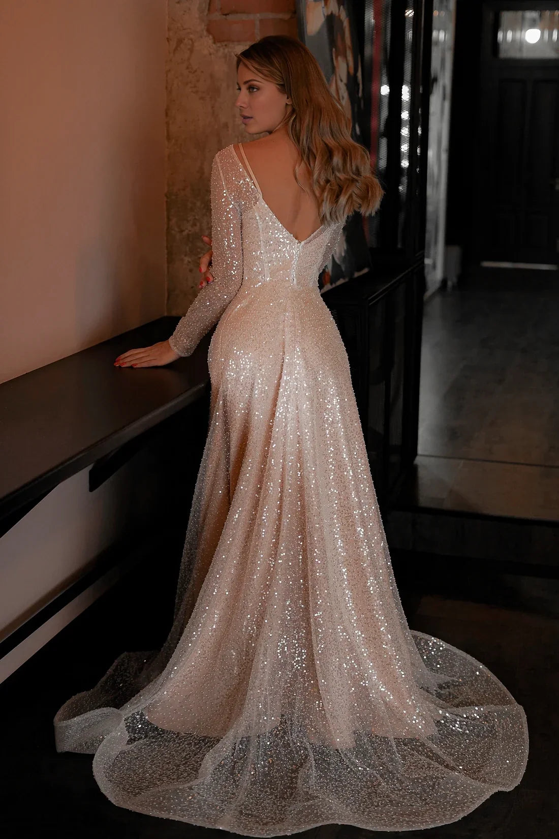 A-Line Illusion Long Sleeve Floor-Length Wedding Dress - Chloe Dress