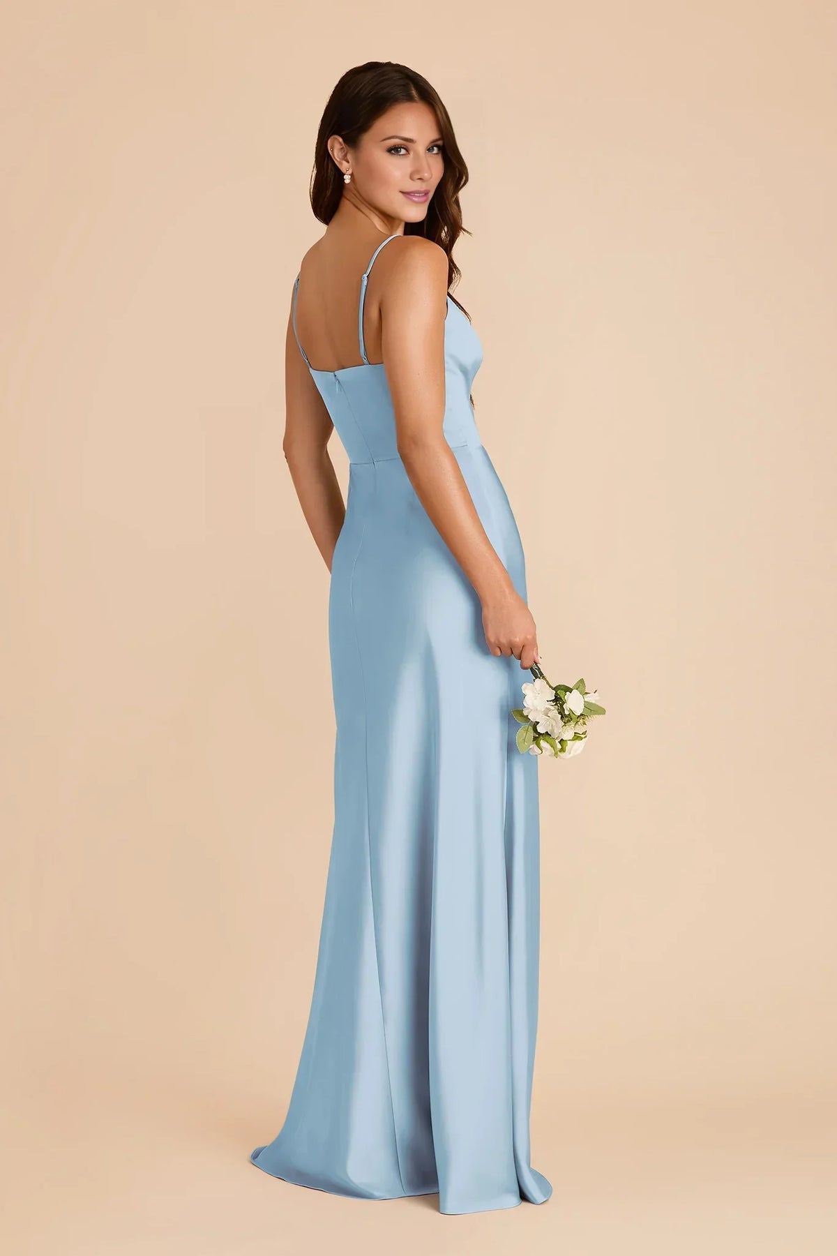 Sky Blue A-Line Satin Sleeveless Ruffled Floor-Length Wedding Dress - Chloe Dress
