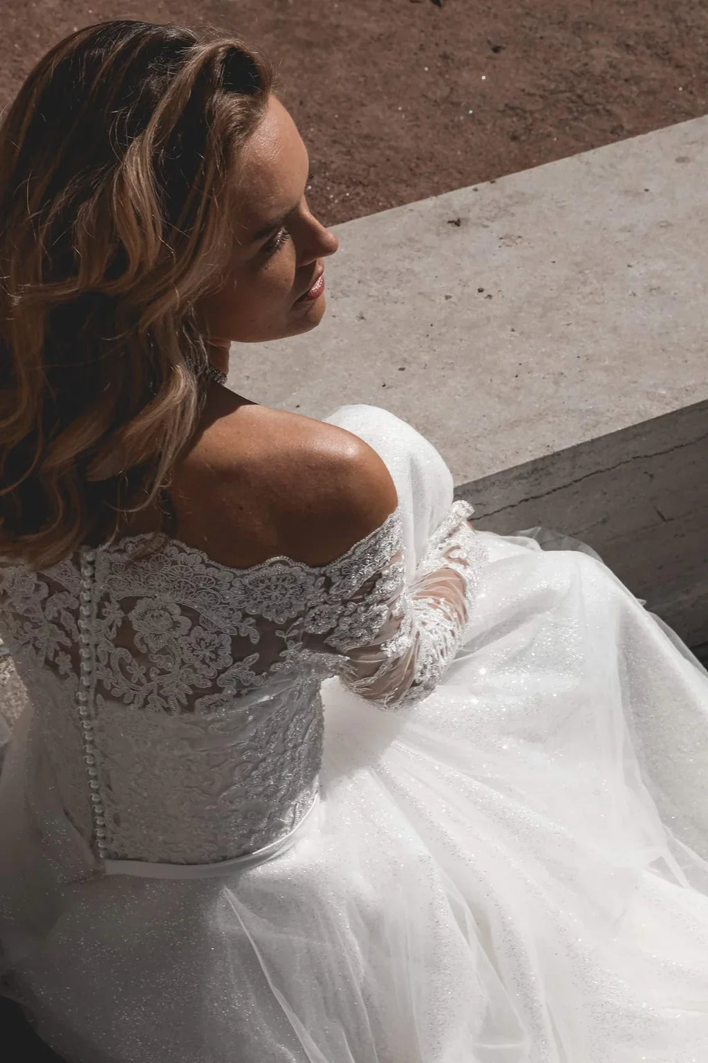 Ball Gown Off-Shoulder Lace Long Sleeve Floor-Length Wedding Gown - Chloe Dress