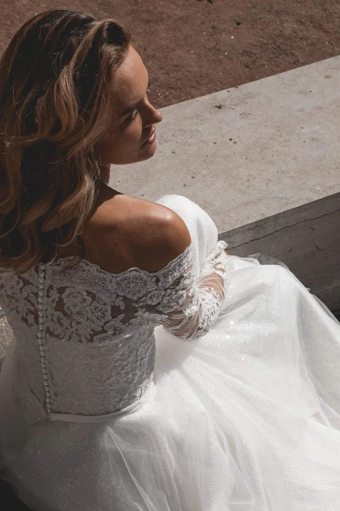 Ball Gown Off-Shoulder Lace Long Sleeve Floor-Length Wedding Gown - Chloe Dress