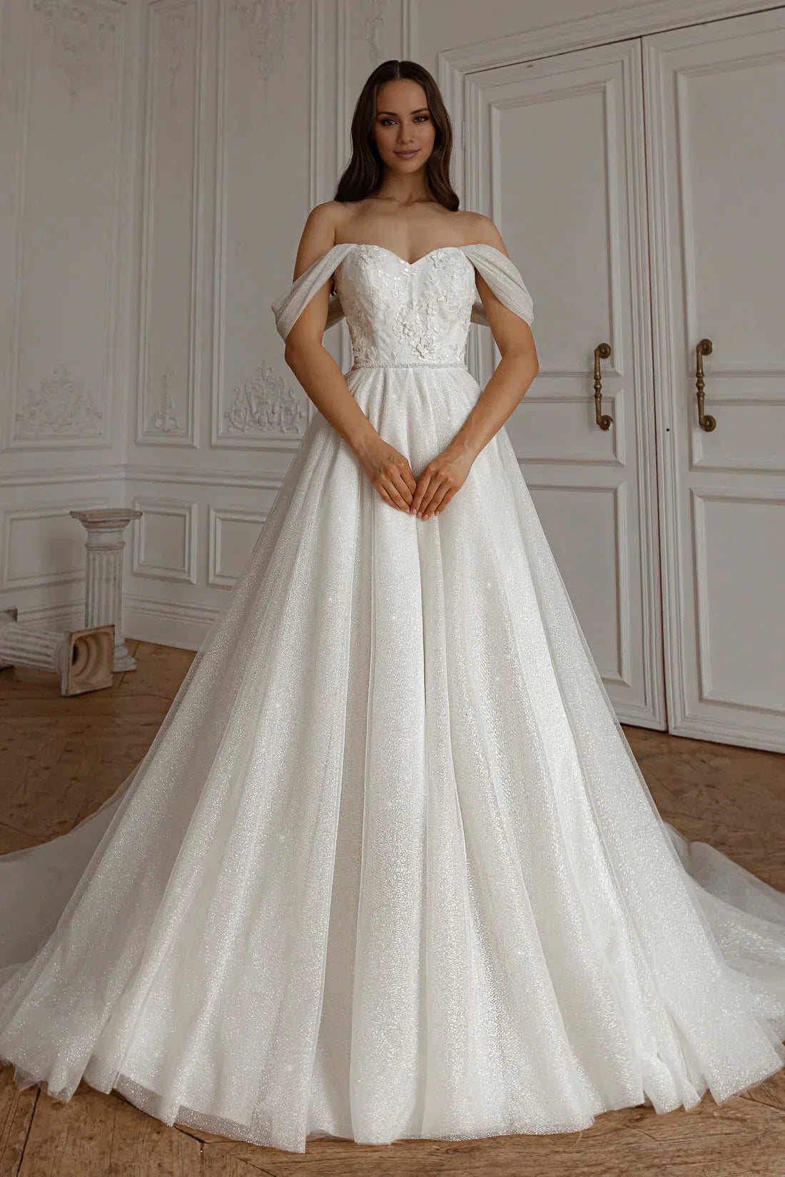 Ball Gown Off-Shoulder Sleeveless Embroidered Floor-Length Wedding Gown - Chloe Dress