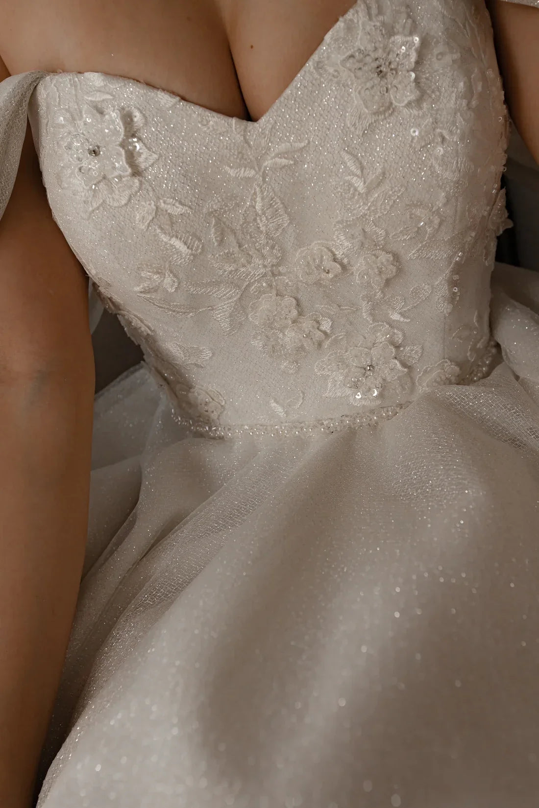 Ball Gown Off-Shoulder Sleeveless Embroidered Floor-Length Wedding Gown - Chloe Dress