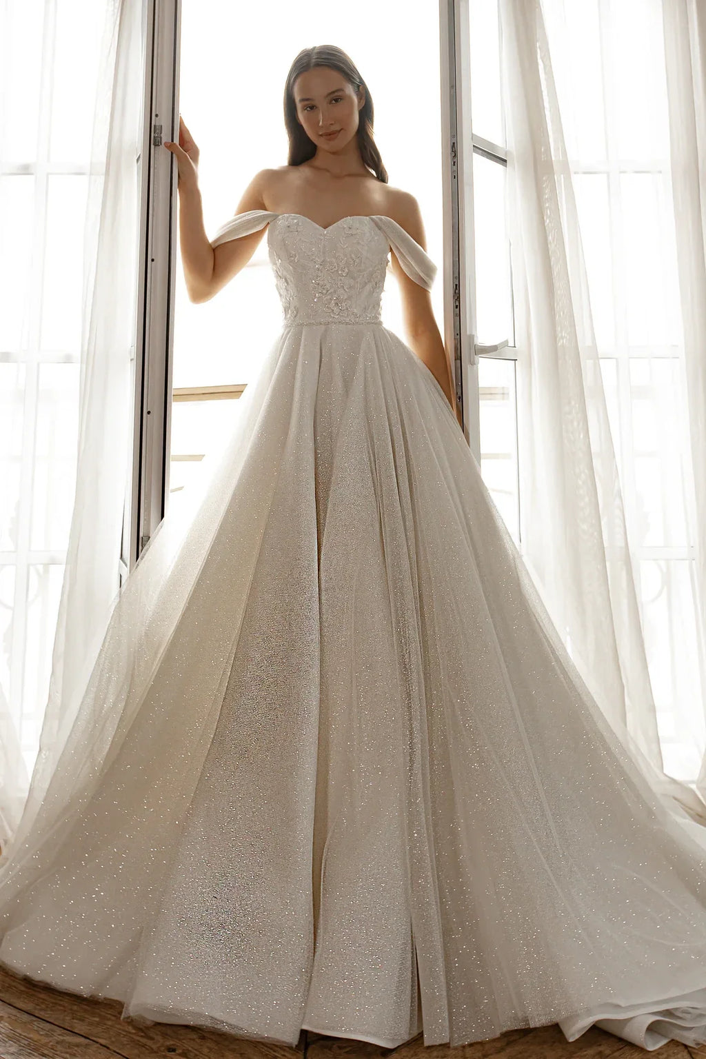 Ball Gown Off-Shoulder Sleeveless Embroidered Floor-Length Wedding Gown - Chloe Dress