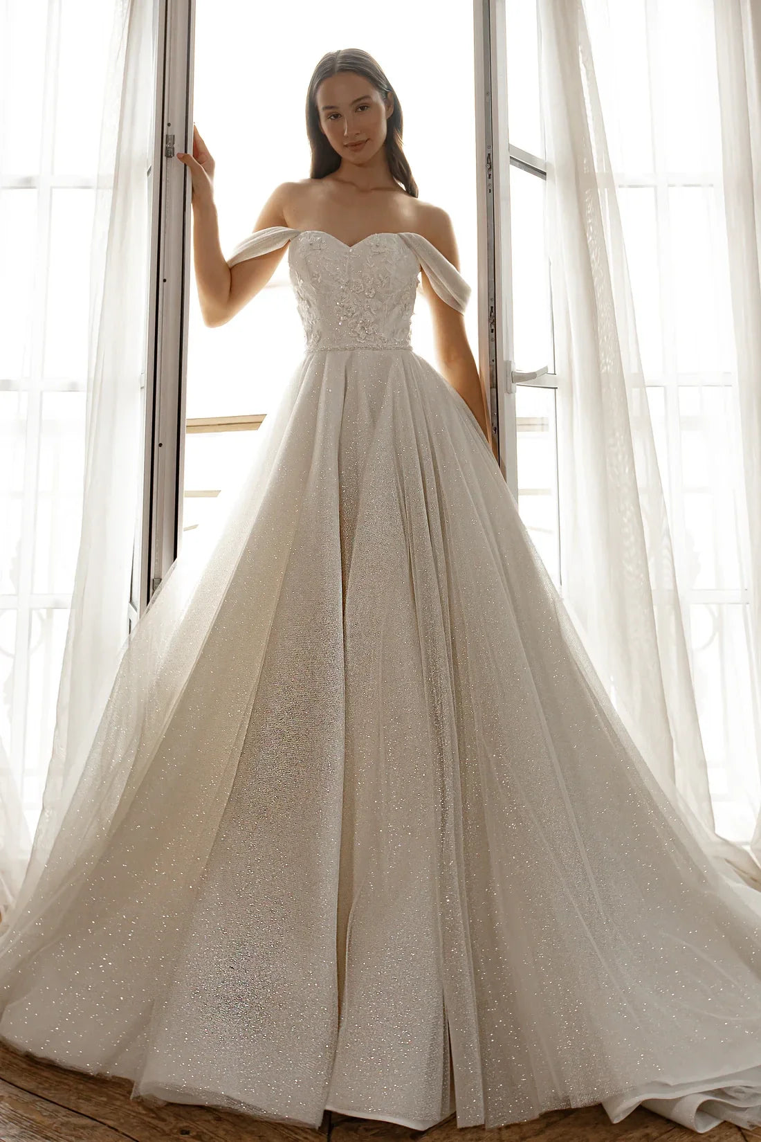Ball Gown Off-Shoulder Sleeveless Embroidered Floor-Length Wedding Gown - Chloe Dress