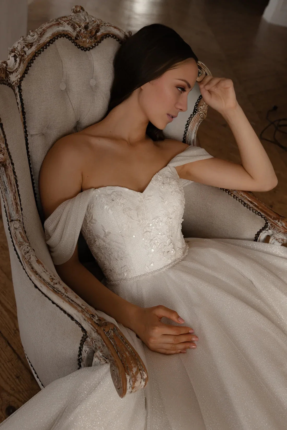 Ball Gown Off-Shoulder Sleeveless Embroidered Floor-Length Wedding Gown - Chloe Dress