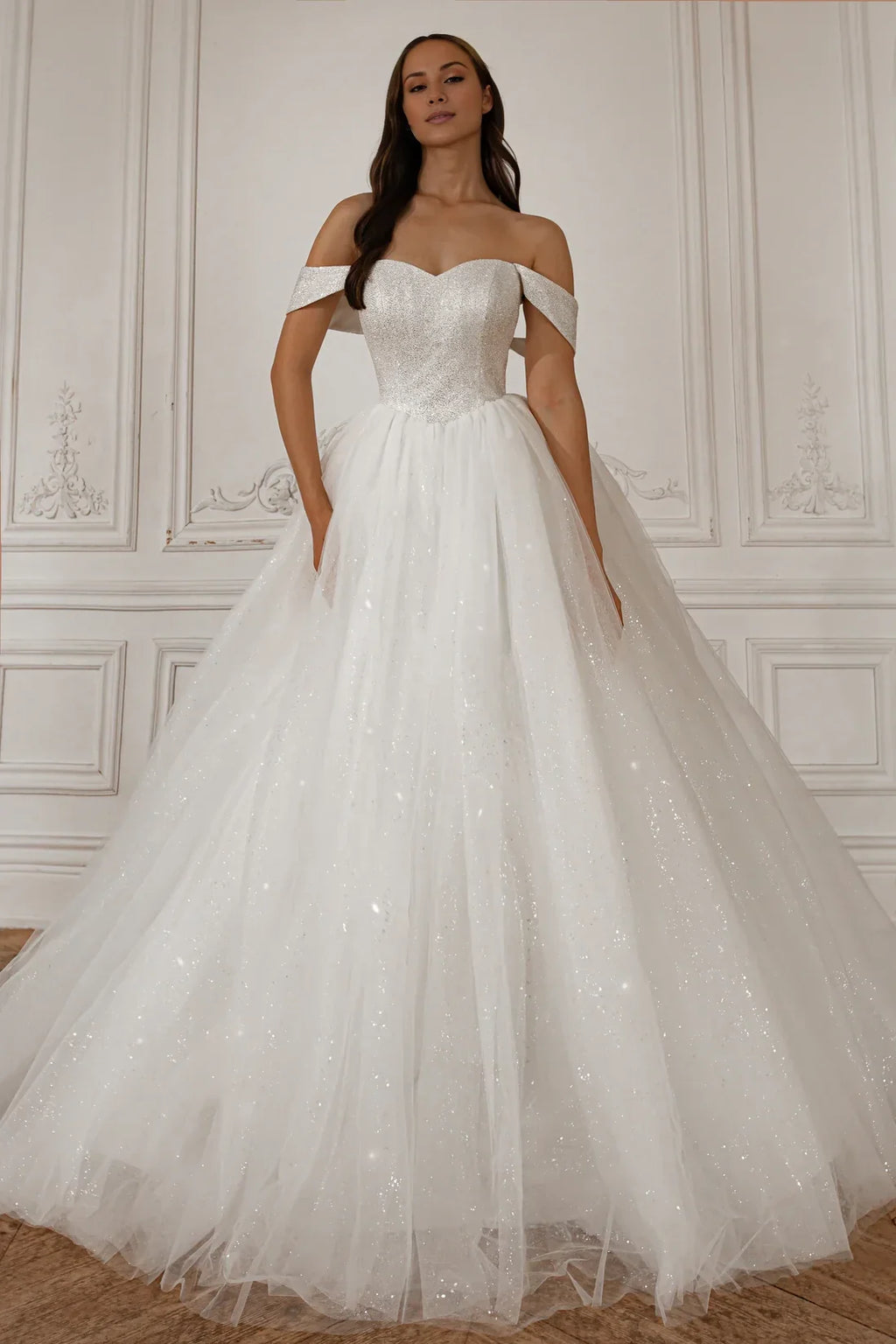 Ball Gown Off-Shoulder Lace Sleeveless Lace-Up Back Floor-Length Wedding Gown - Chloe Dress