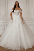 Ball Gown Off-Shoulder Lace Sleeveless Lace-Up Back Floor-Length Wedding Gown - Chloe Dress