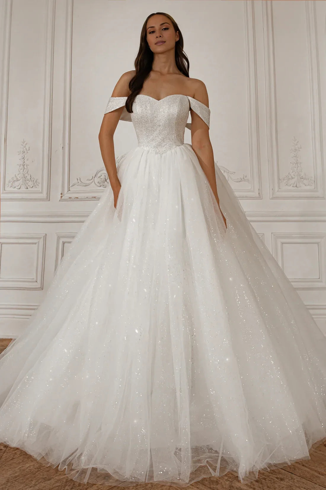 Ball Gown Off-Shoulder Lace Sleeveless Lace-Up Back Floor-Length Wedding Gown - Chloe Dress