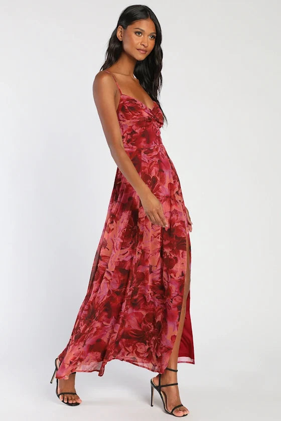 Red A-Line Sweetheart Chiffon High Slit Floor-Length Prom Dress - Chloe Dress