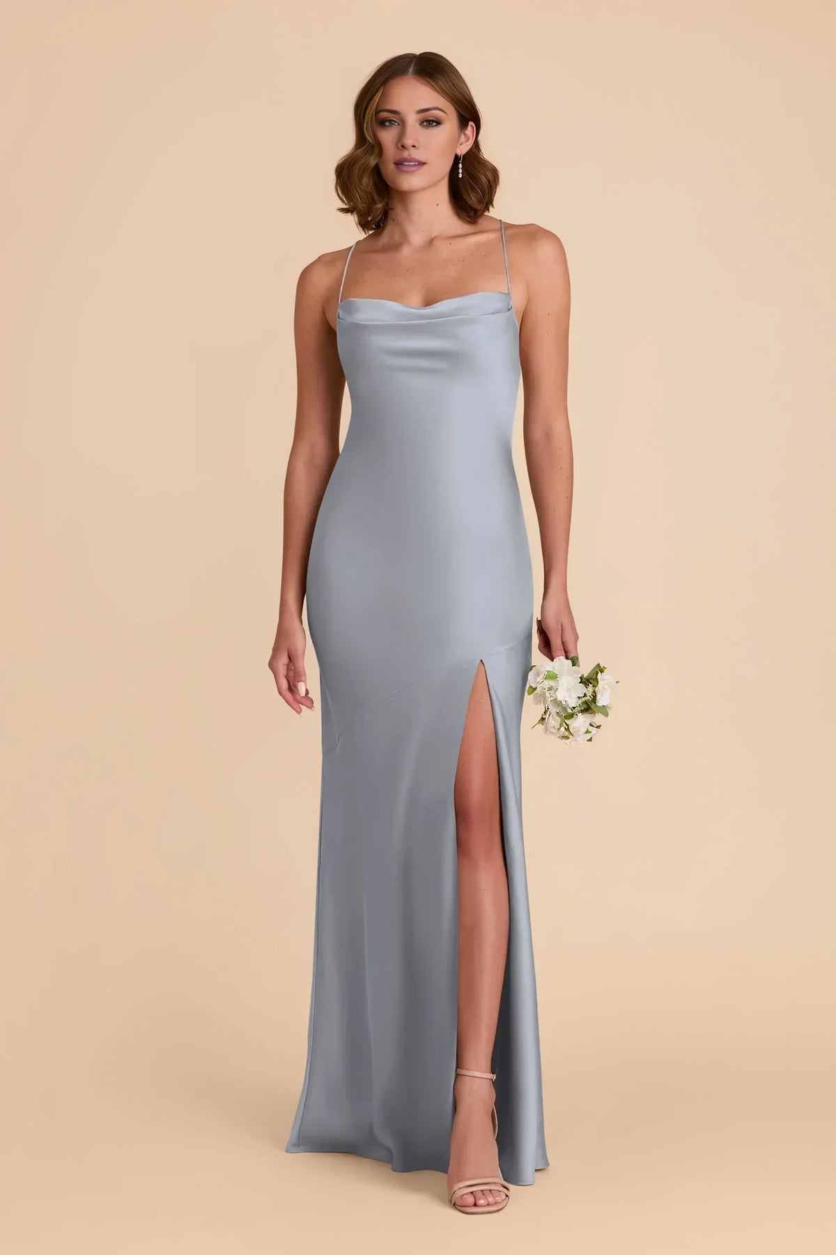 Blue Spaghetti Strap Satin High Slit Floor-Length Wedding Dress - Chloe Dress