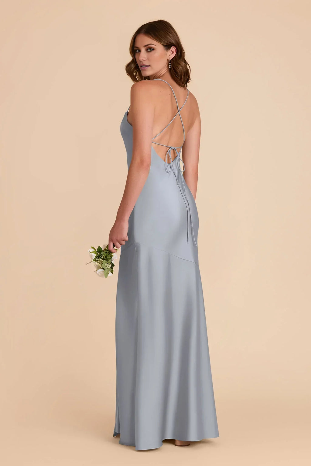 Blue Spaghetti Strap Satin High Slit Floor-Length Wedding Dress - Chloe Dress