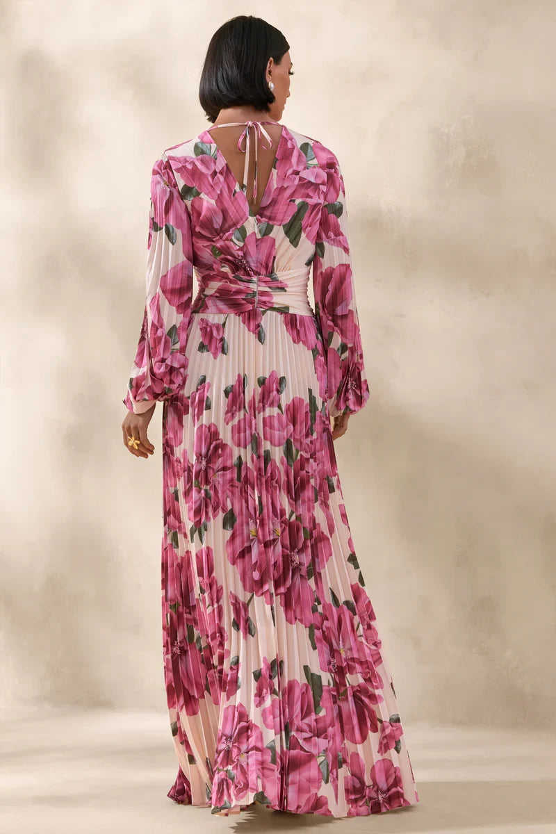 A-Line Puff Sleeve Pleated Floor-Length Prom Dress - Chloe Dress