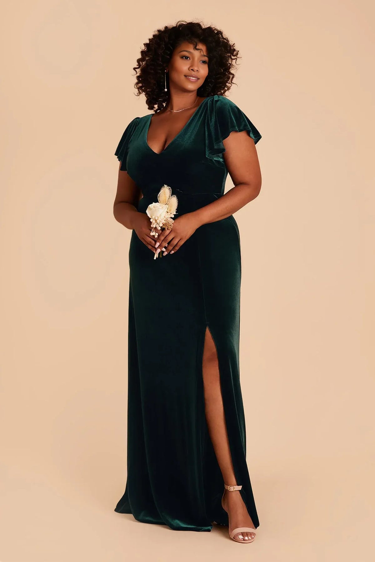 Empire Waist V-Neck Velvet High Slit Floor-Length Wedding Dress - Chloe Dress