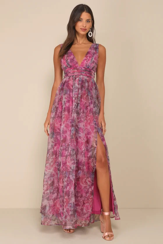 V-Neck Chiffon Sleeveless High Slit Floor-Length Prom Dress - Chloe Dress