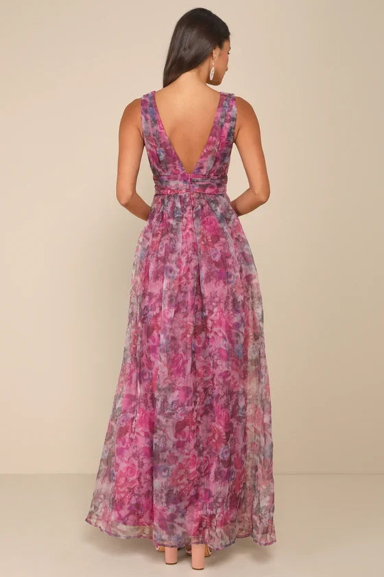 V-Neck Chiffon Sleeveless High Slit Floor-Length Prom Dress - Chloe Dress