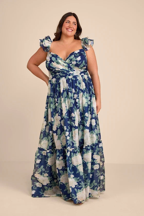 V-Neck Chiffon Open Back Ruffled Floor-Length Evening Dress - Chloe Dress
