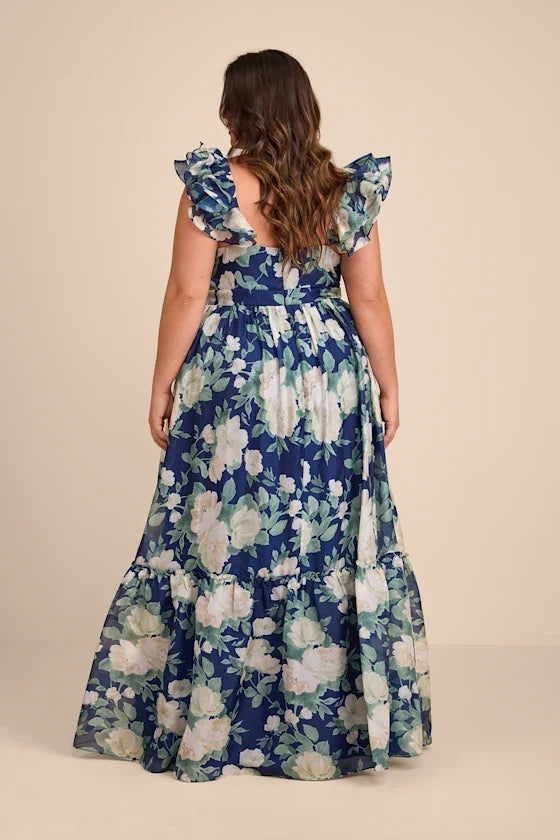V-Neck Chiffon Open Back Ruffled Floor-Length Evening Dress - Chloe Dress