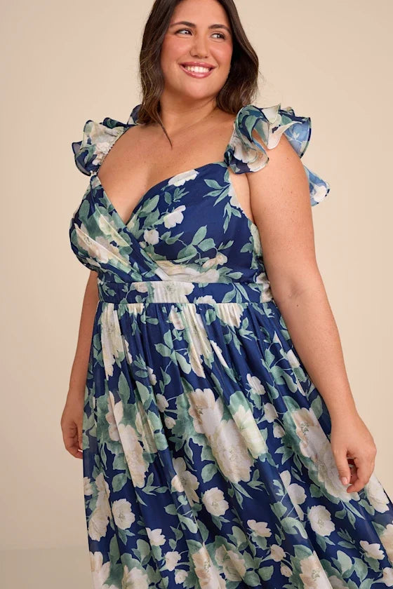 V-Neck Chiffon Open Back Ruffled Floor-Length Evening Dress - Chloe Dress