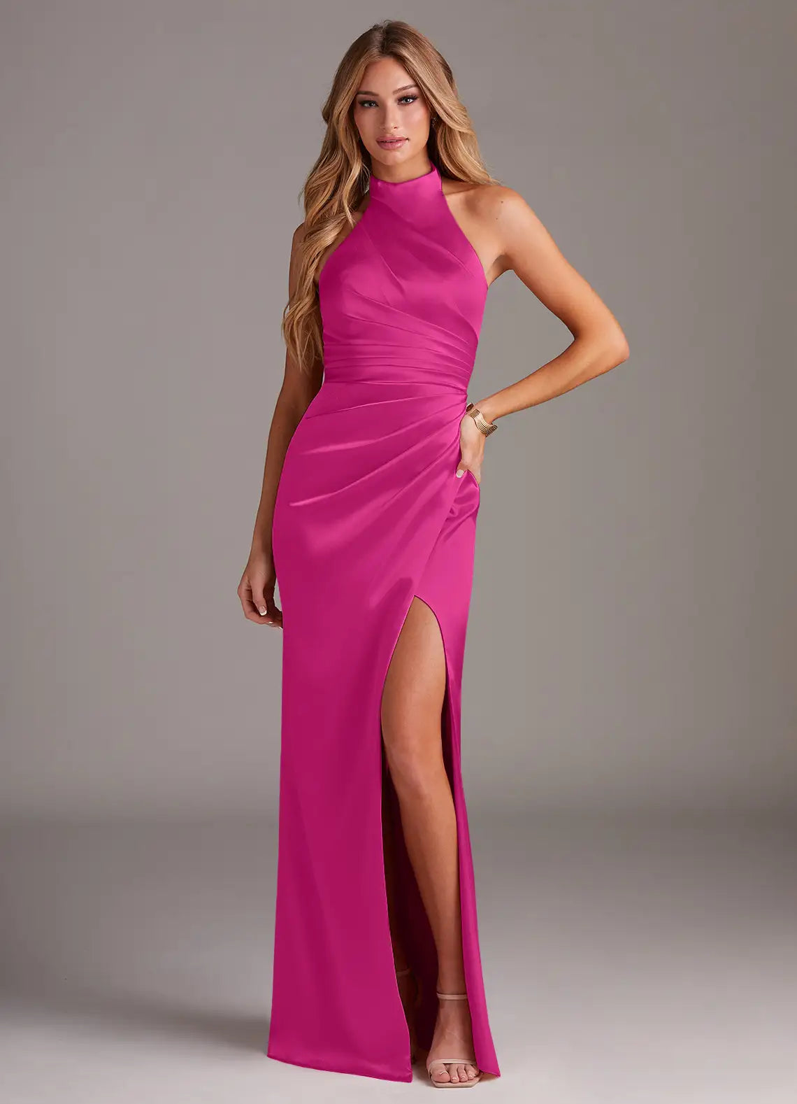 Halter Satin High Slit Floor-Length Wedding Dress - Chloe Dress