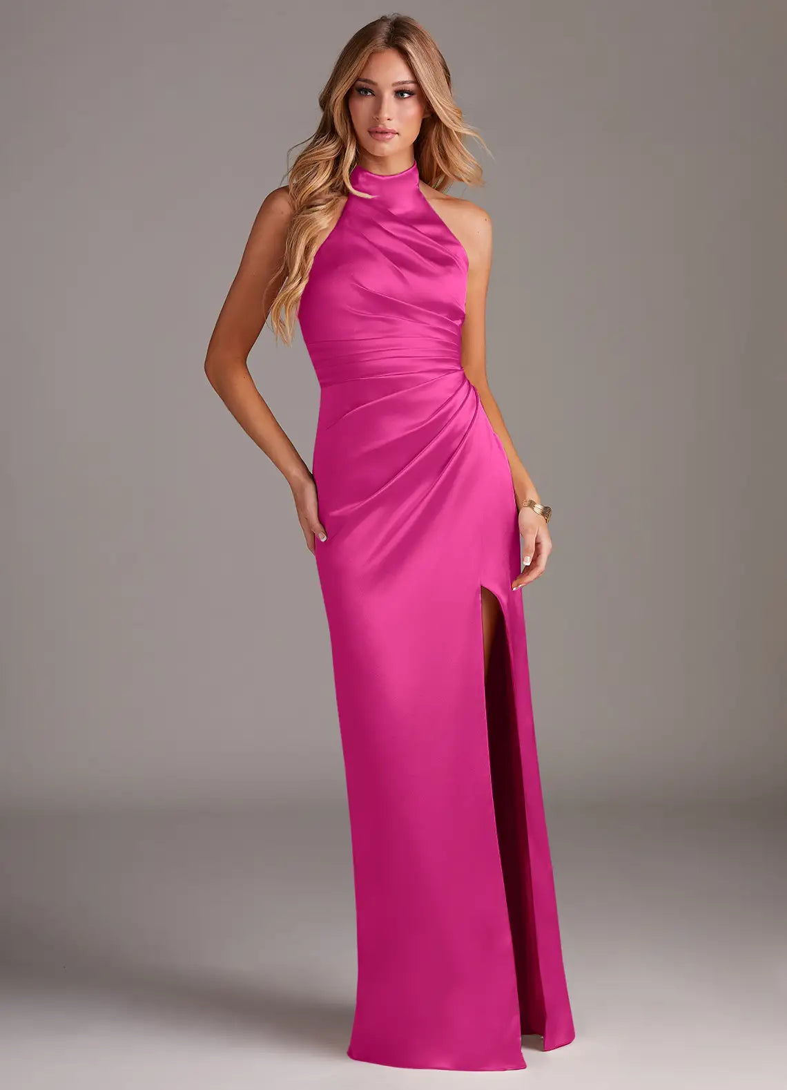 Halter Satin High Slit Floor-Length Wedding Dress - Chloe Dress