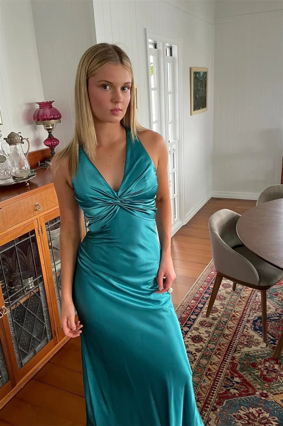 Mermaid Halter Sleeveless Open Back Floor-Length Evening Dress - Chloe Dress