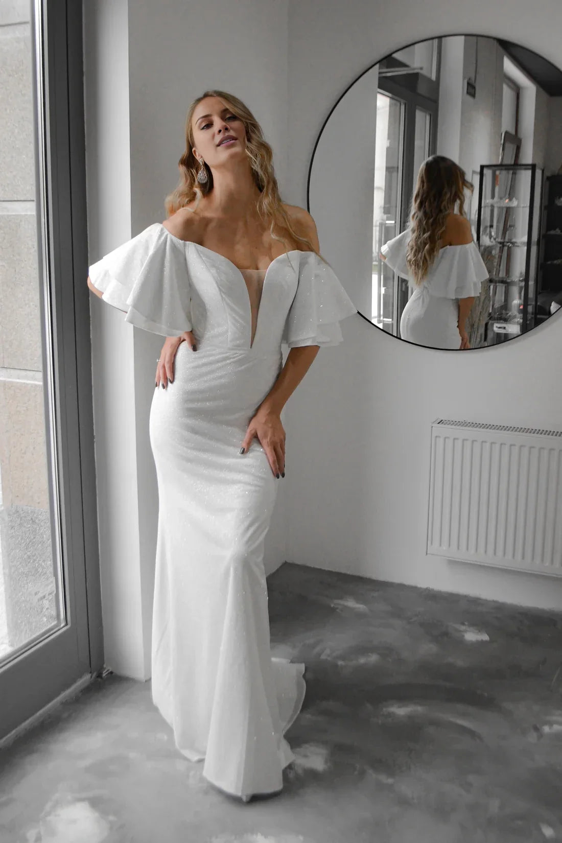 Mermaid Off-Shoulder Ruffled Floor-Length Wedding Dress - Chloe Dress