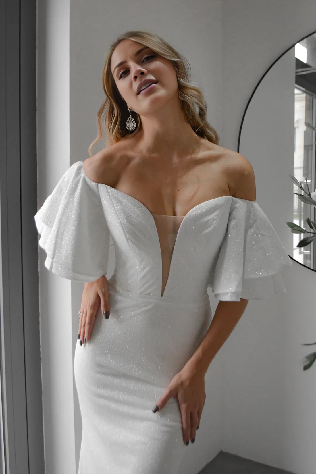 Mermaid Off-Shoulder Ruffled Floor-Length Wedding Dress - Chloe Dress