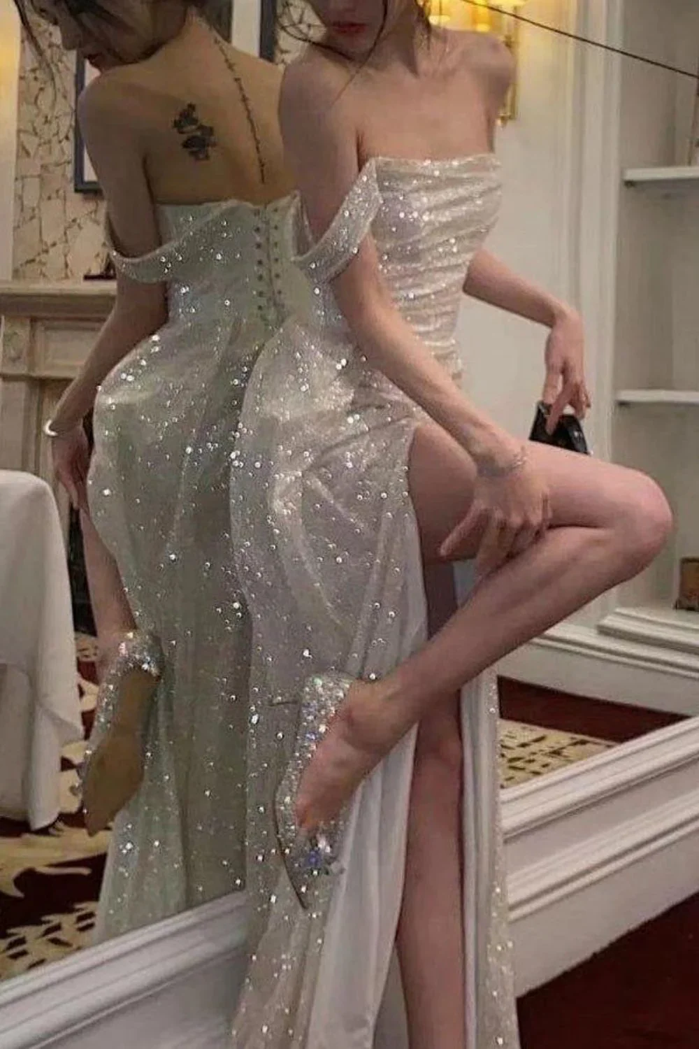 Mermaid Sequin Lace-Up Back Floor-Length Evening Dress - Chloe Dress