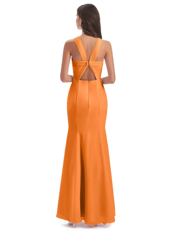 Mermaid Halter Chiffon Sleeveless High Slit Floor-Length Wedding Dress - Chloe Dress