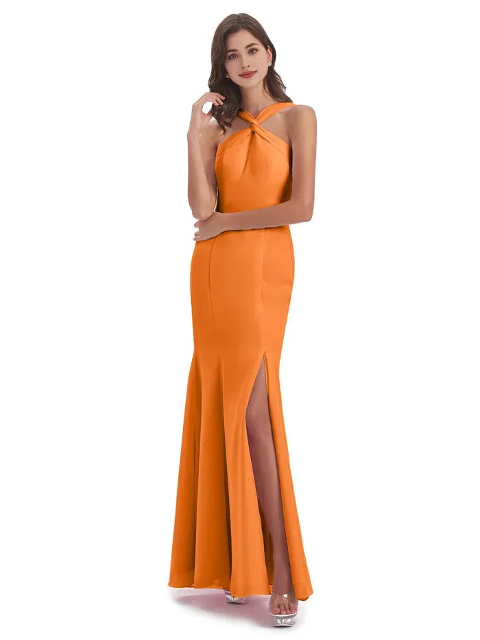 Mermaid Halter Chiffon Sleeveless High Slit Floor-Length Wedding Dress - Chloe Dress
