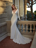 Mermaid V-Neck Lace Long Sleeve Floor-Length Wedding Dress - Chloe Dress