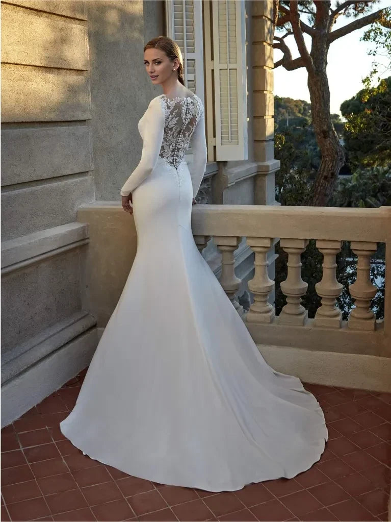 Mermaid V-Neck Lace Long Sleeve Floor-Length Wedding Dress - Chloe Dress
