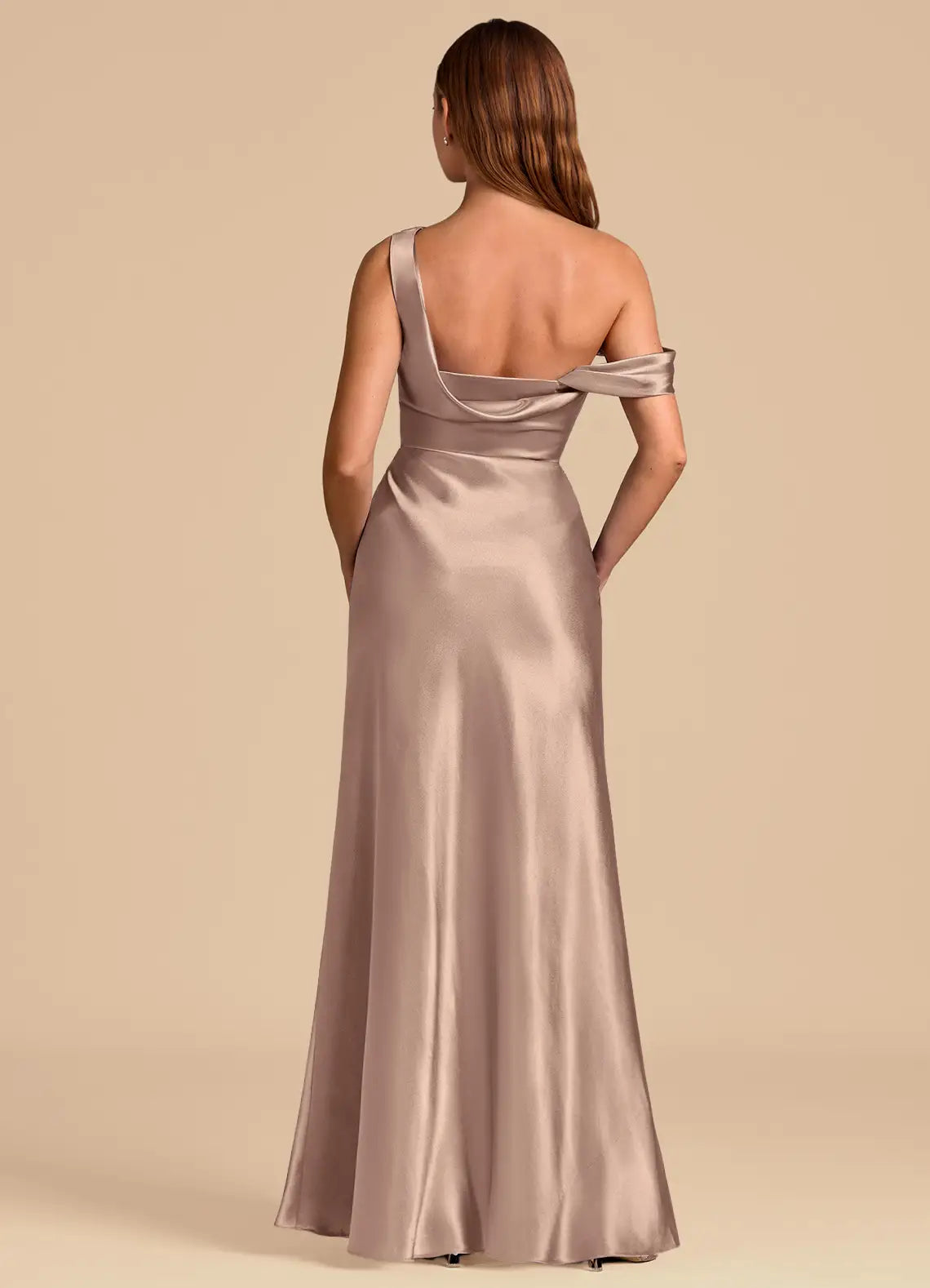 One-Shoulder Satin High Slit Floor-Length Wedding Gown - Chloe Dress