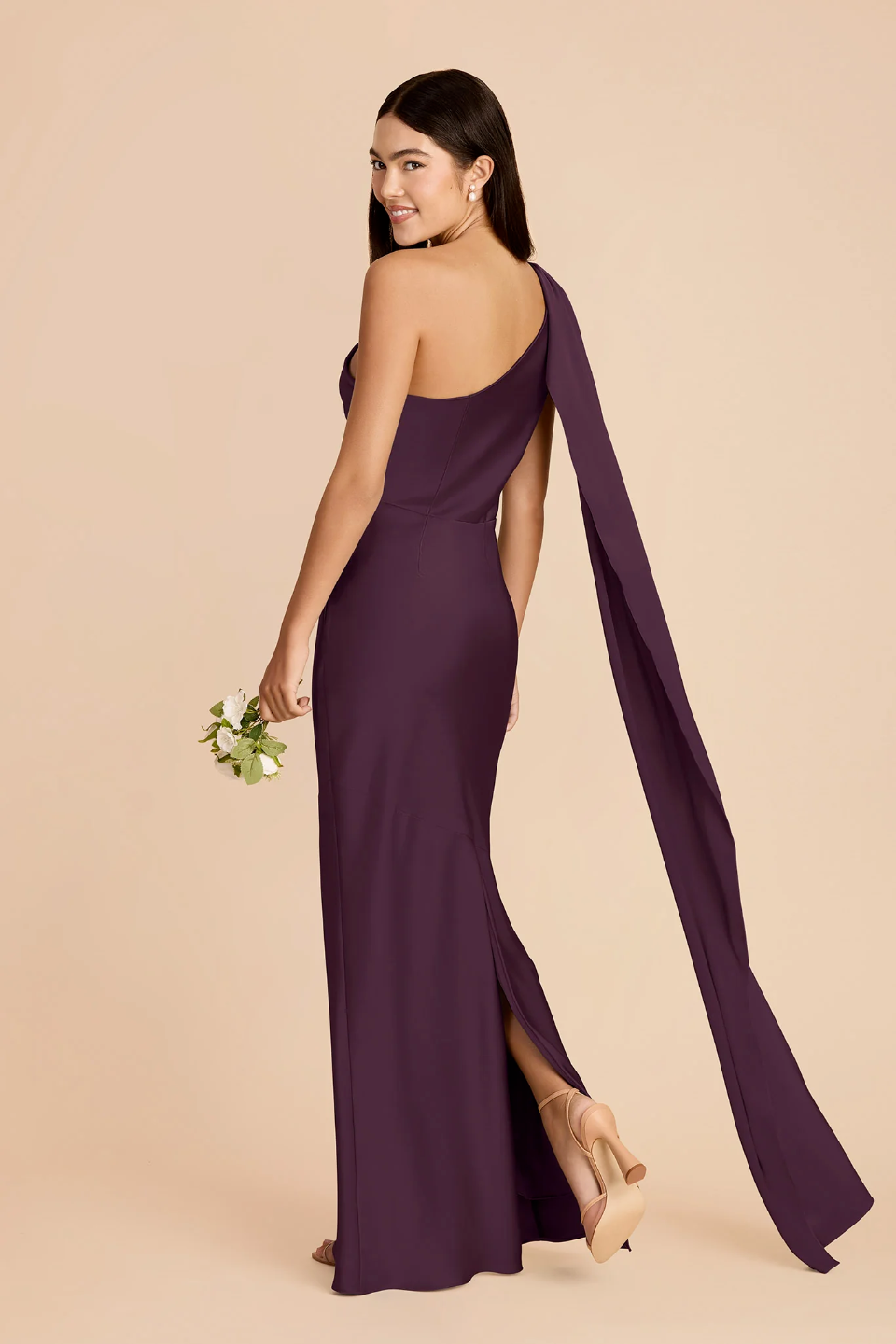 One-Shoulder Satin High Slit Wedding Dress - Chloe Dress