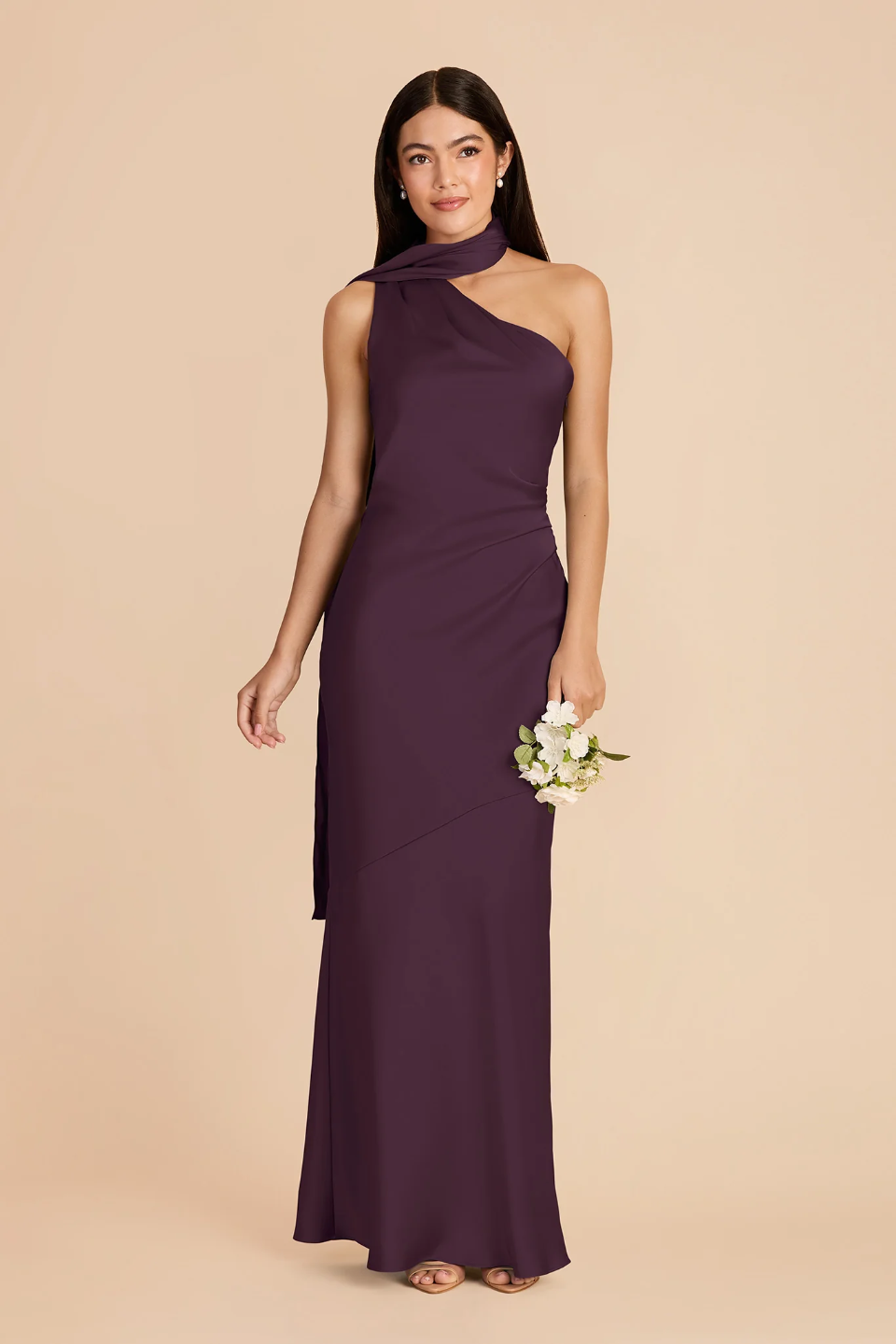 One-Shoulder Satin High Slit Wedding Dress - Chloe Dress