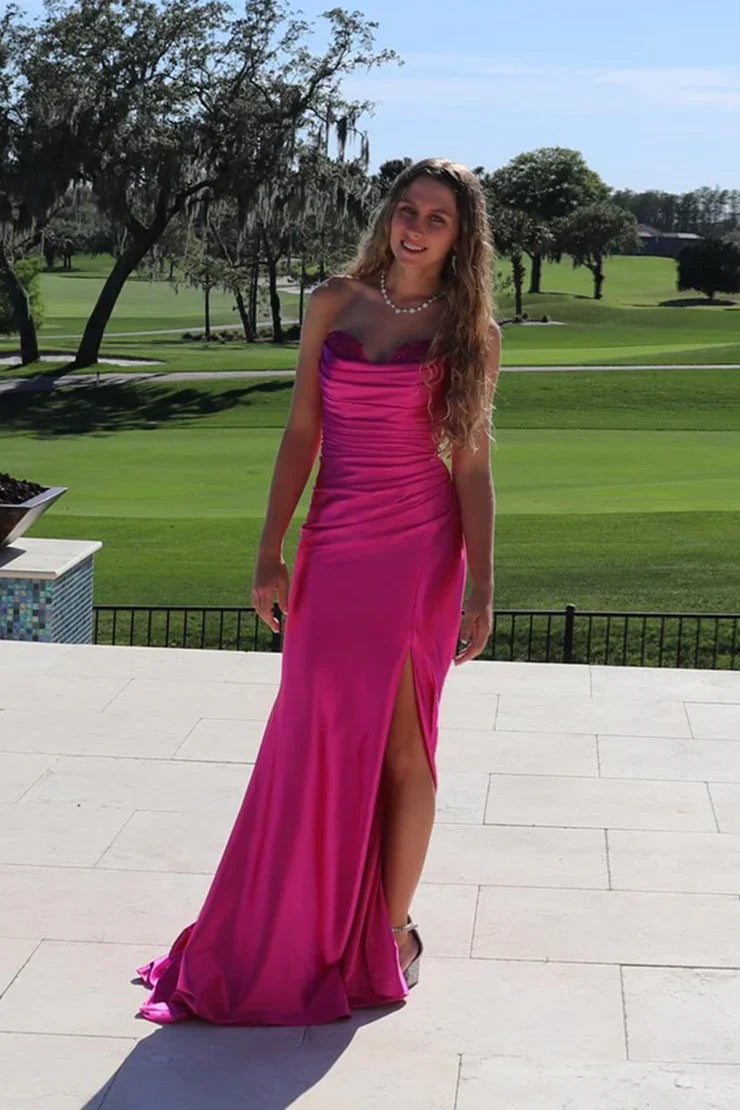 Off-Shoulder Satin High Slit Prom Dress - Chloe Dress