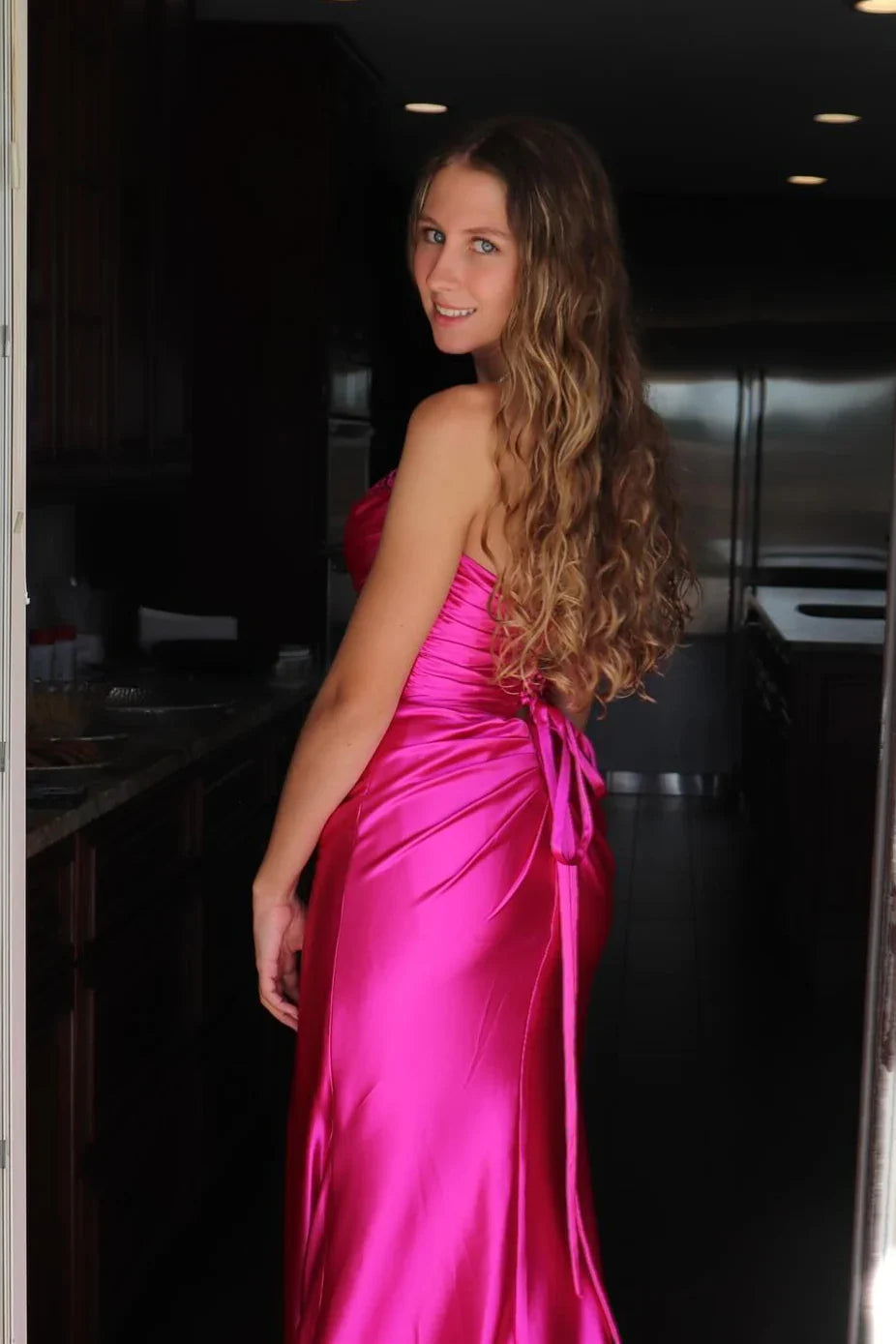 Off-Shoulder Satin High Slit Prom Dress - Chloe Dress