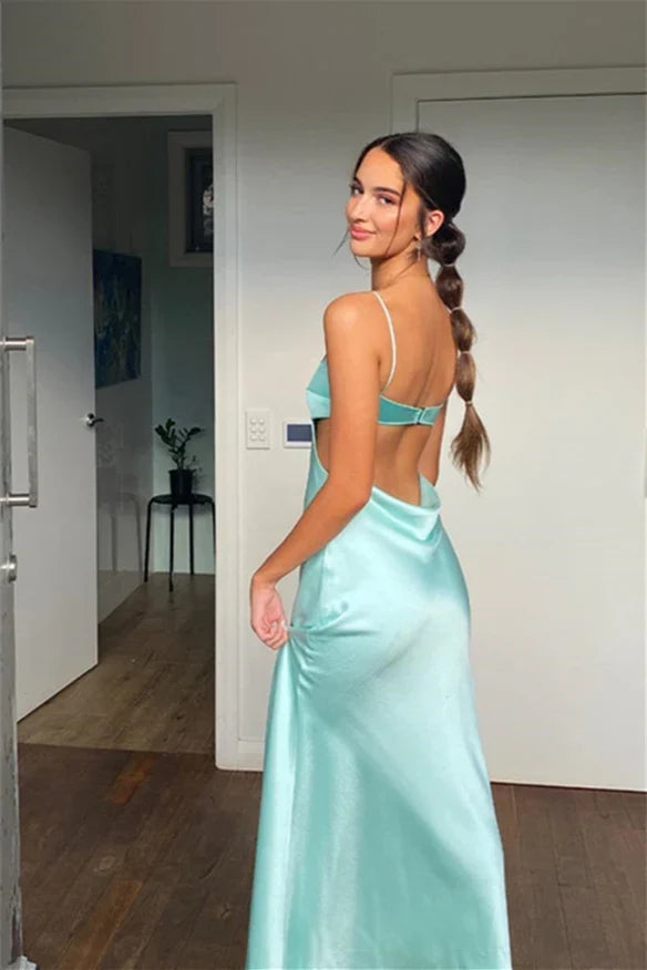 Spaghetti Strap Satin Open Back Cutout Prom Dress - Chloe Dress