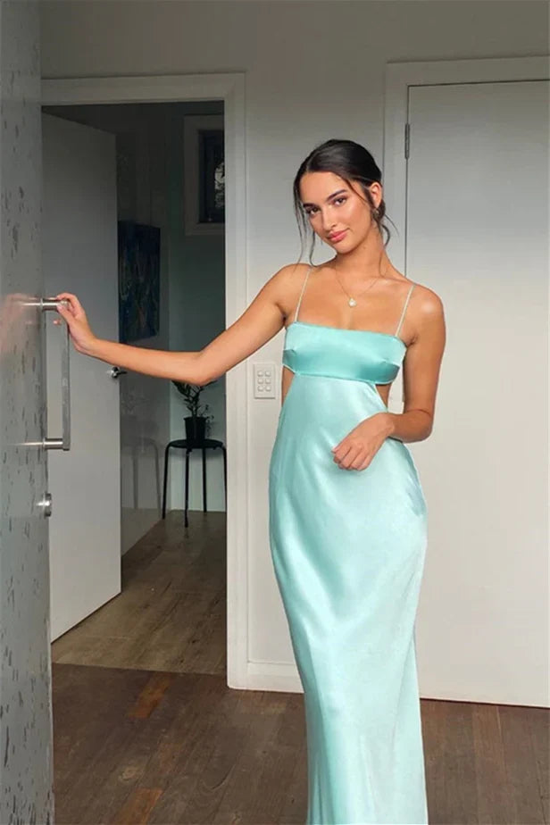 Spaghetti Strap Satin Open Back Cutout Prom Dress - Chloe Dress